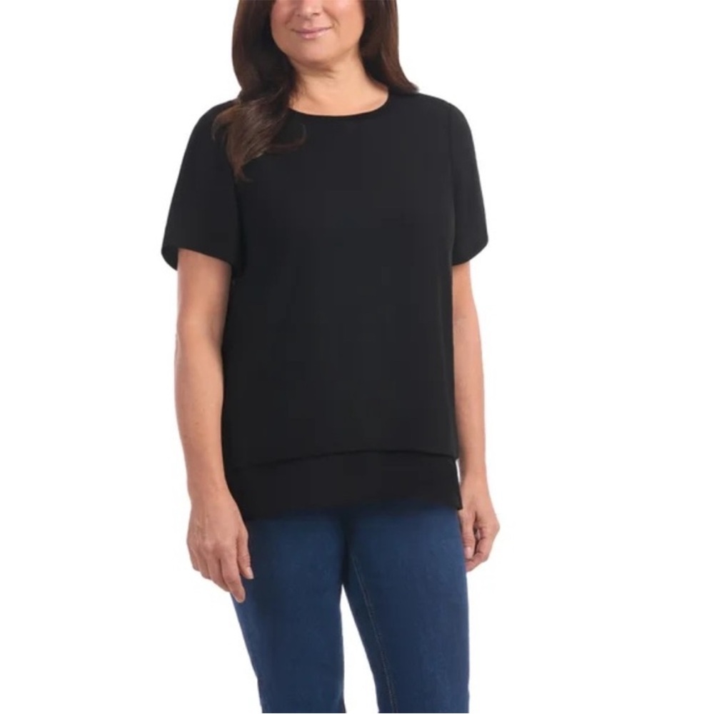 ☀️Hilary Radley Double Layer Short Sleeve Top Black Size XL